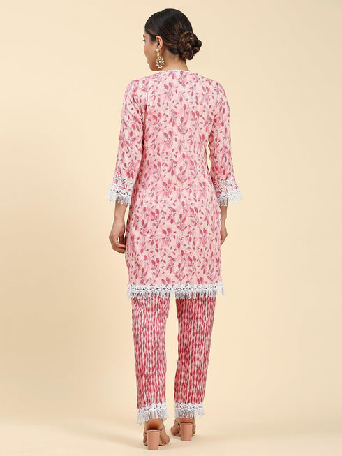 Samma Chikankari Co-ord set in Cotton for Women- Peach